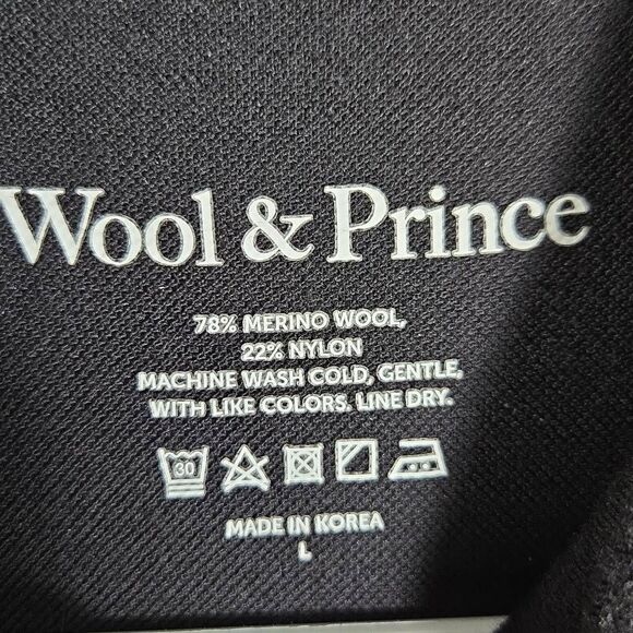 Wool & Prince Signature Polo Men’s Size Large Black Merino Wool - Picture 3 of 11